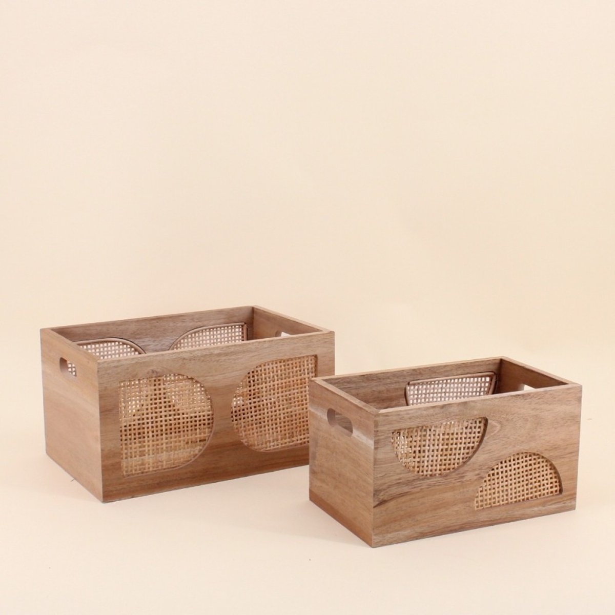 Caisse en bois et rotin 25x15cm naturel, ORNAMI