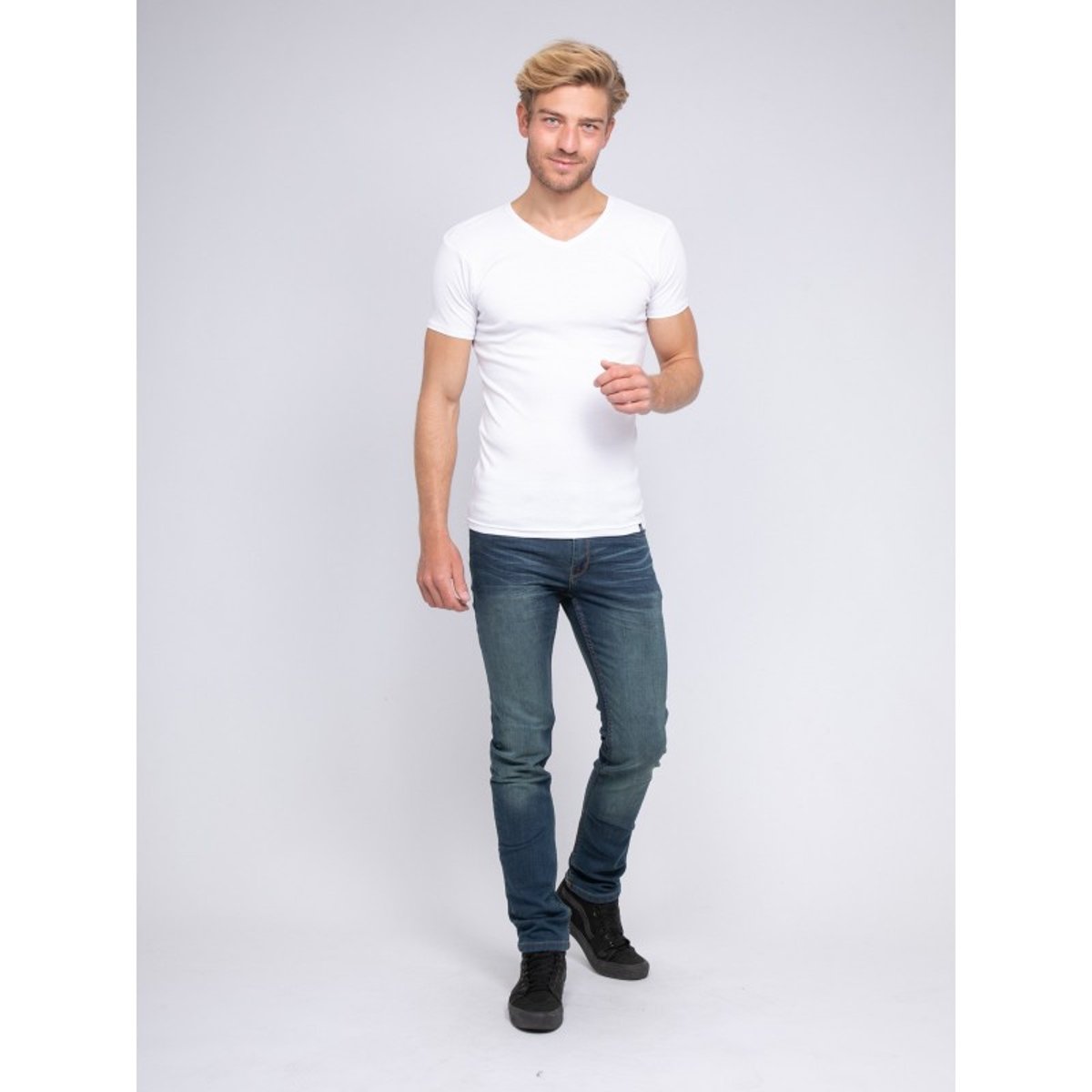 T-shirt Col V Pur Coton Organique Word blanc, RITCHIE