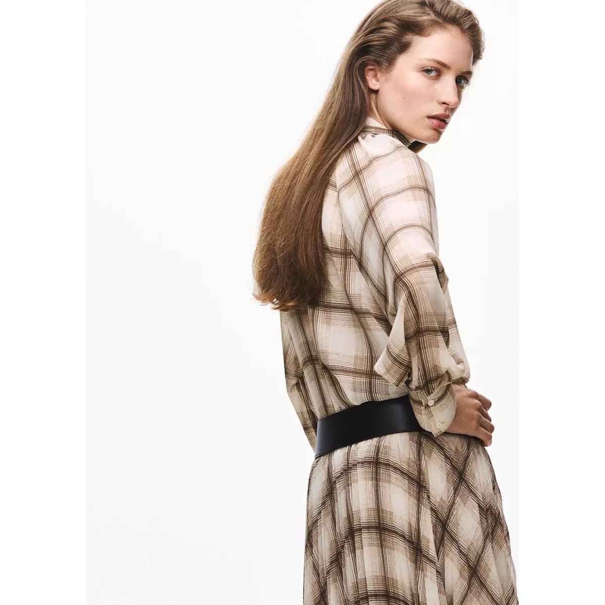 Blouse imprimée carreaux marron, MANGO