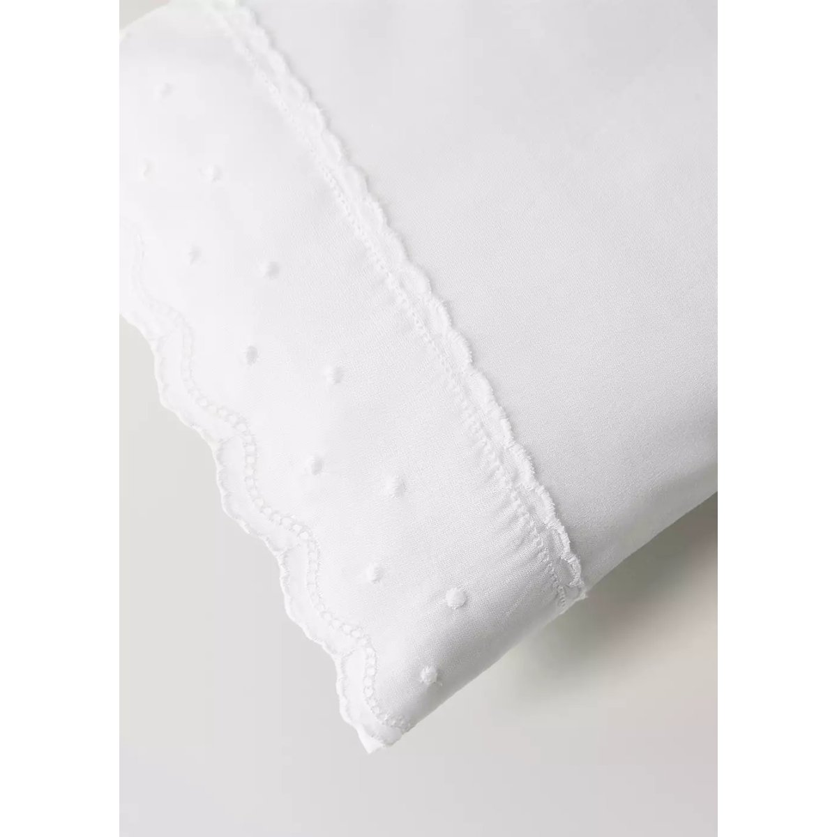 Drap plat et taie d’oreiller mini berceau volant et broderie blanc, MANGO HOME