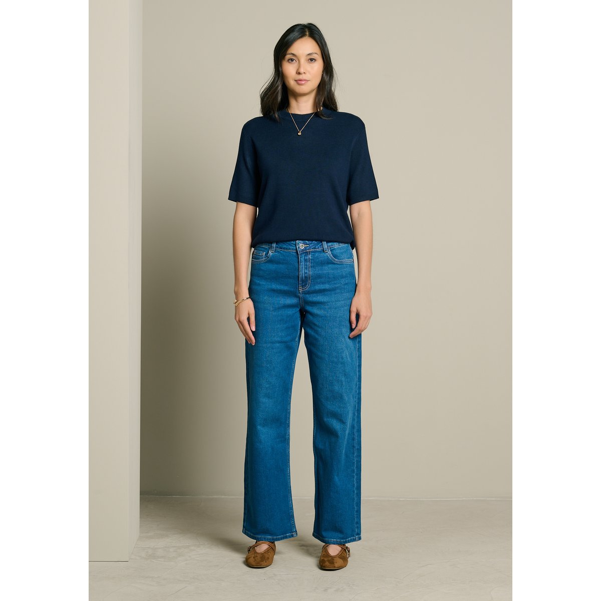 Jean taille haute coupe large bleu, LOLALIZA
