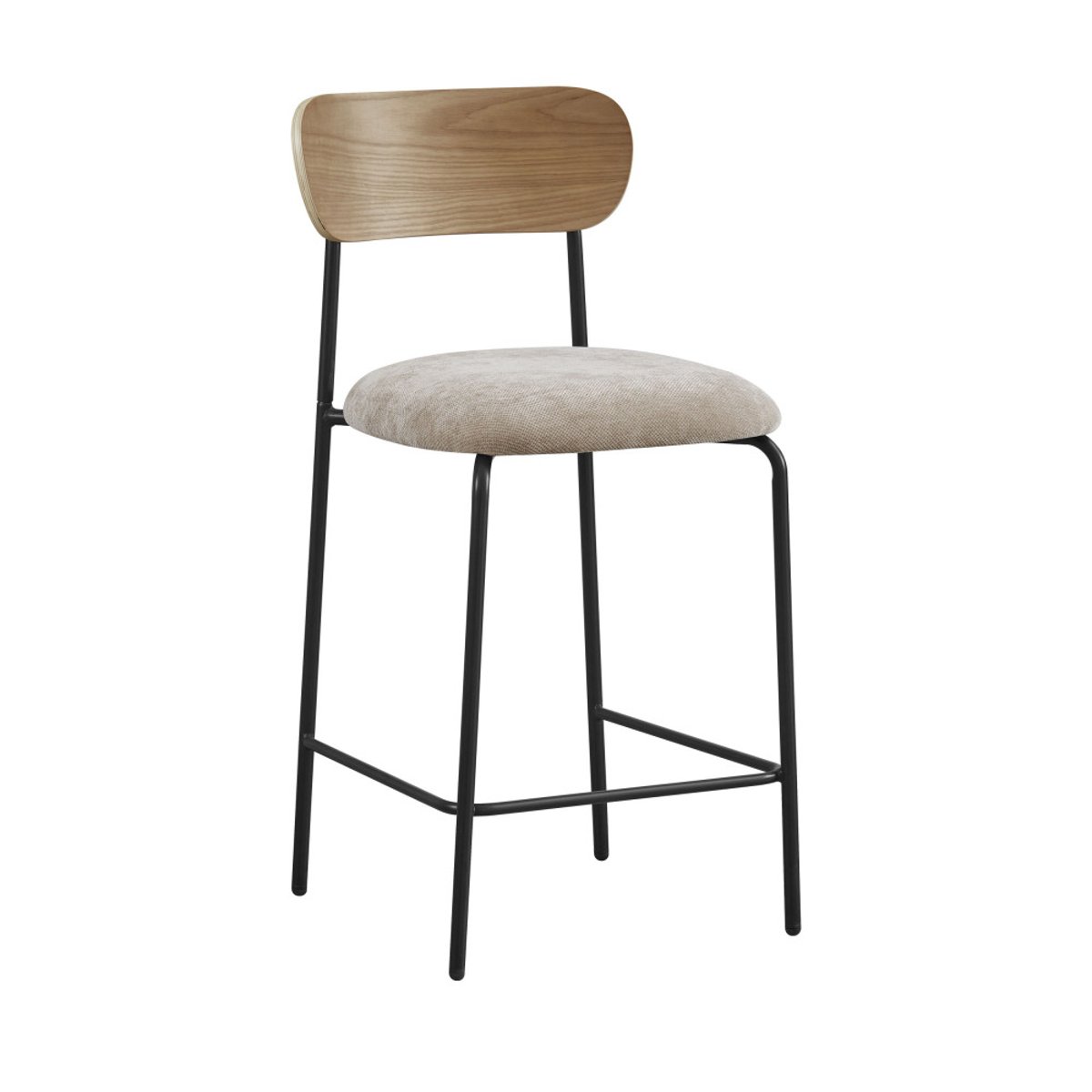 Lot de 2 chaises de bar bois clair tissu et métal H65cm- JESS beige, DRAWER