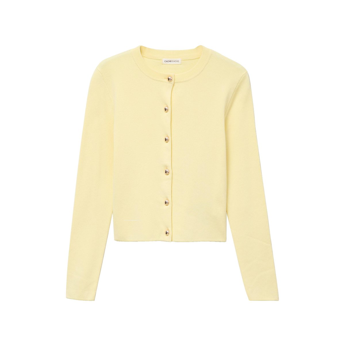 Gilet ajusté cropped col rond jaune clair, CACHE CACHE