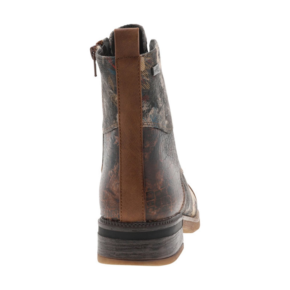 Bottines noisette avec imprimé à talon décroché bas avec lacets et zip latéral noisette, RIEKER