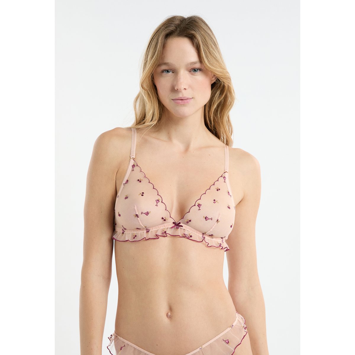 Soutien-gorge triangle en tulle à motifs mocktail brodés COCKTAIL blush, ETAM
