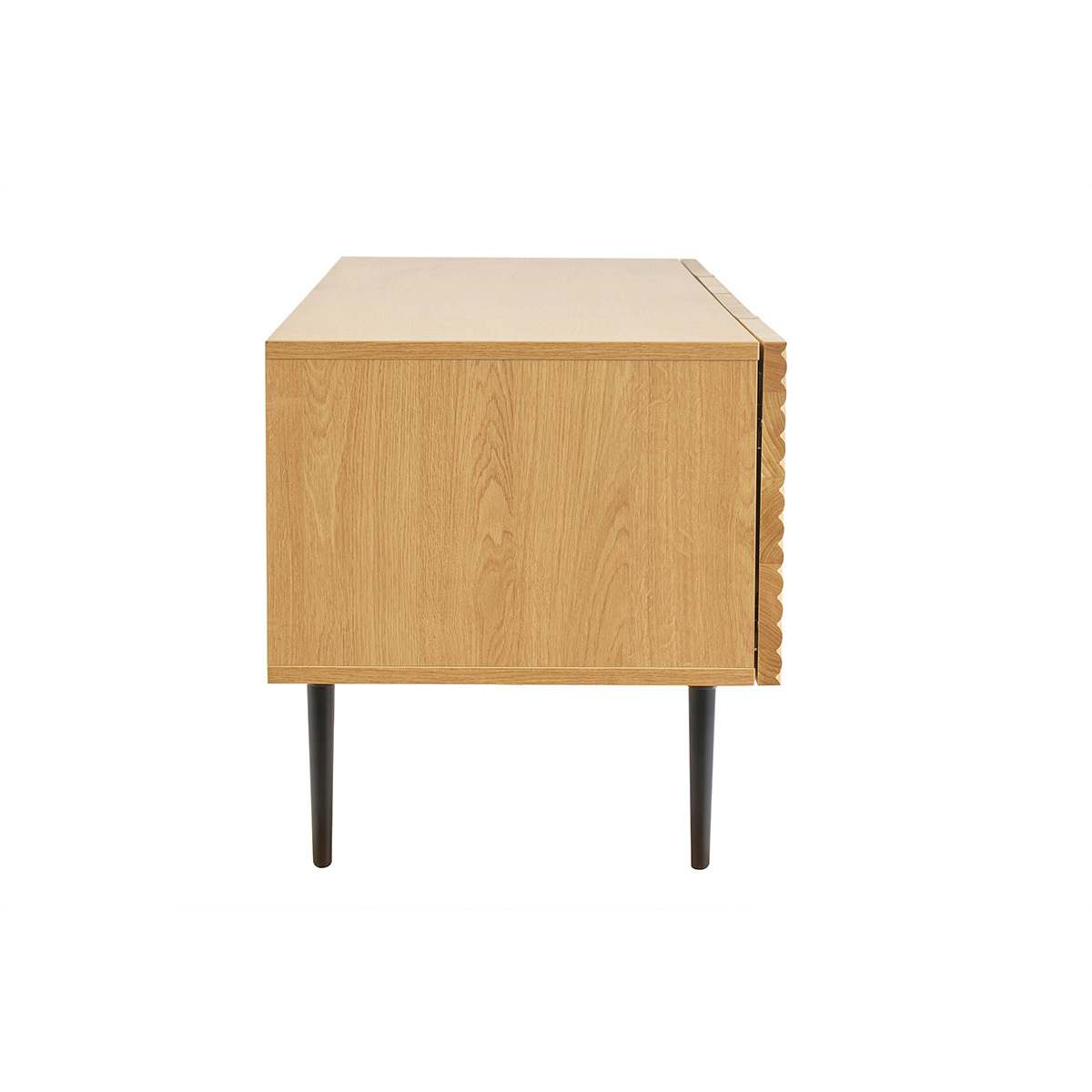 Meuble TV design en bois clair chêne massif gravé et métal noir 4 portes L180 cm ARCHIPEL chêne clair, MILIBOO