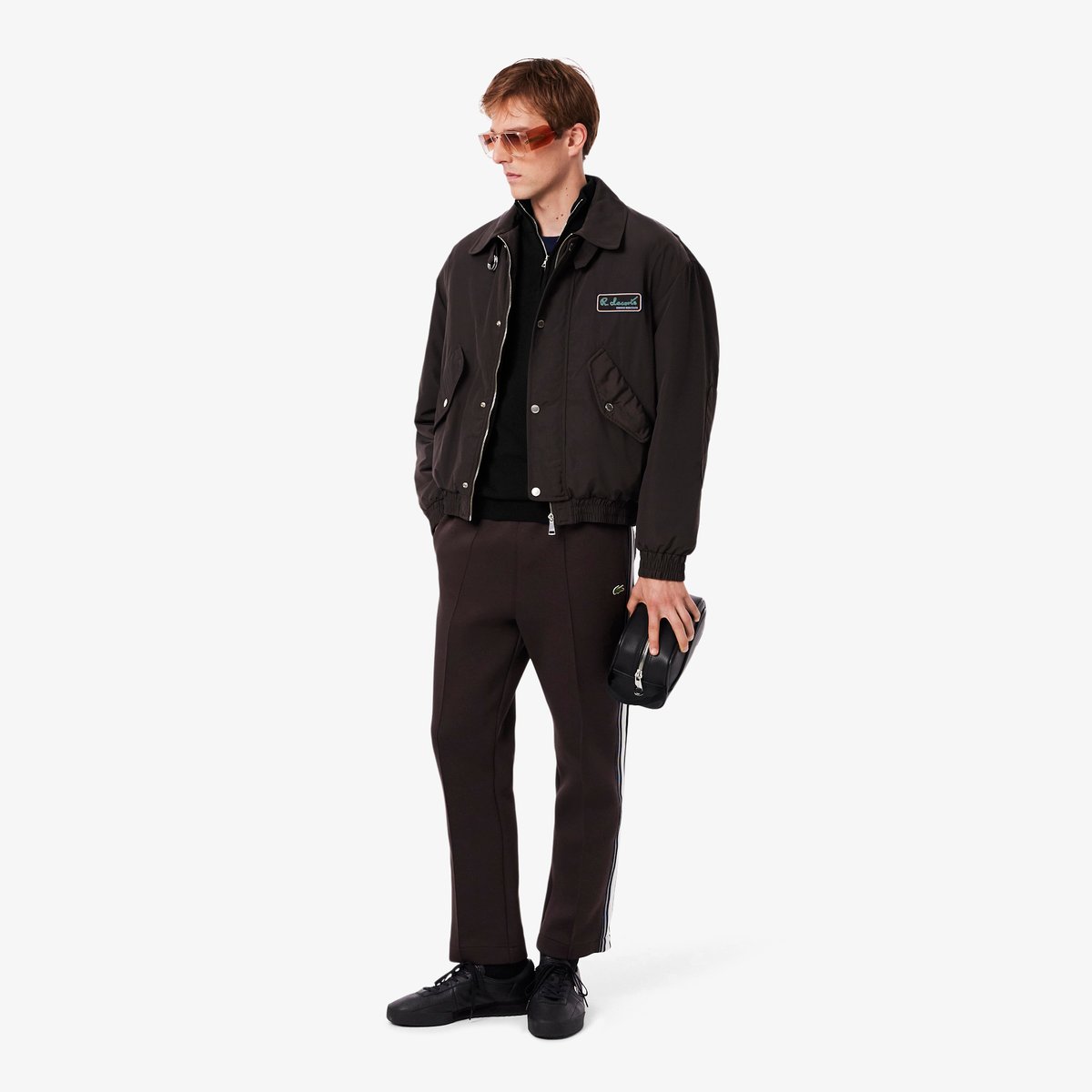 Pull zippé coton uni col montant noir-031, LACOSTE
