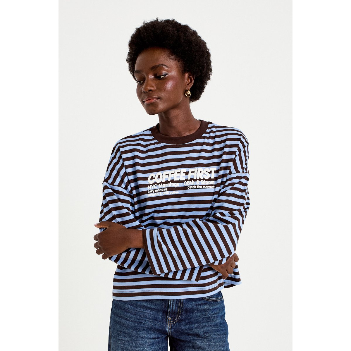 T-shirt col rond manches longues marron, CACHE CACHE