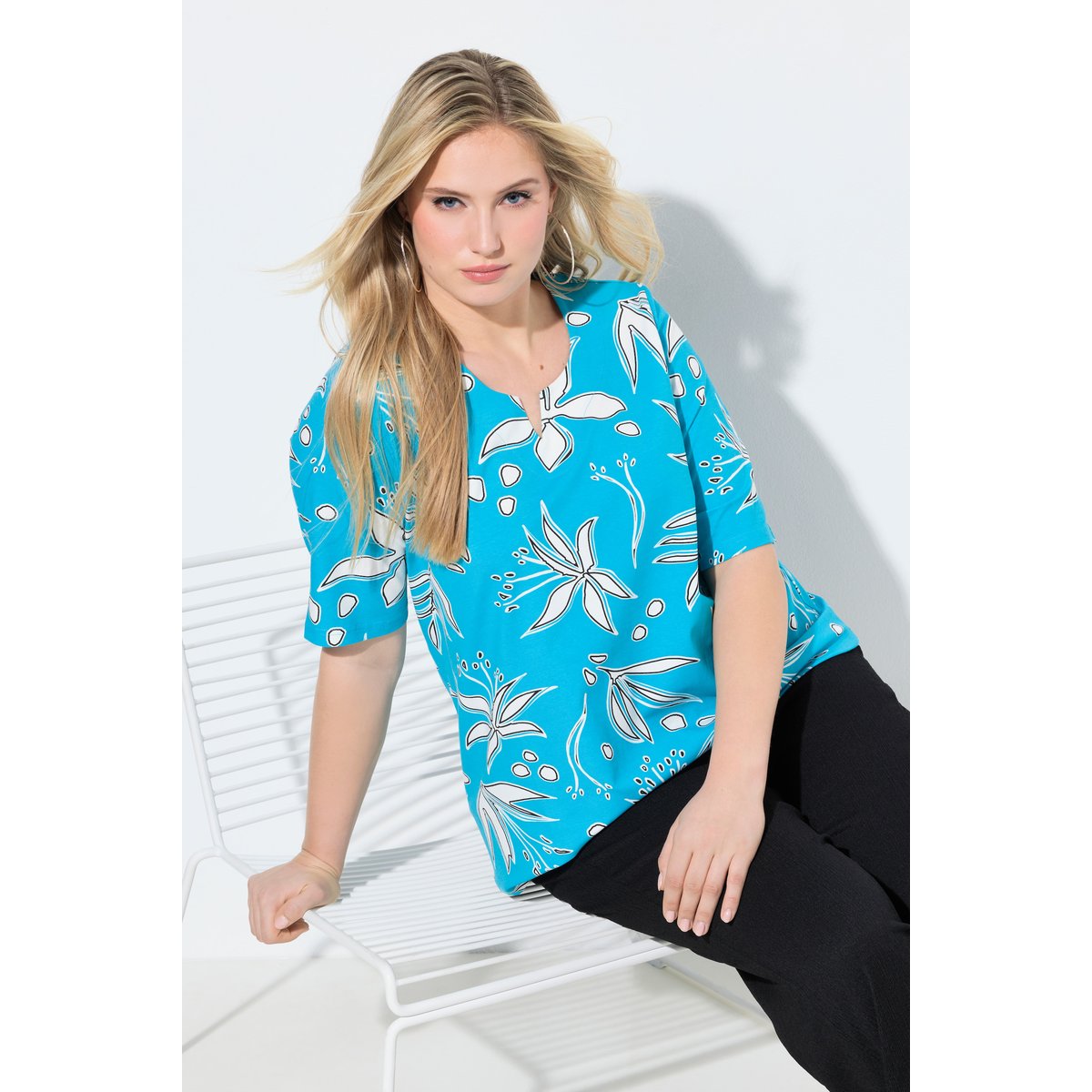 T-shirt motif à fleurs aqua turquoise, ULLA POPKEN