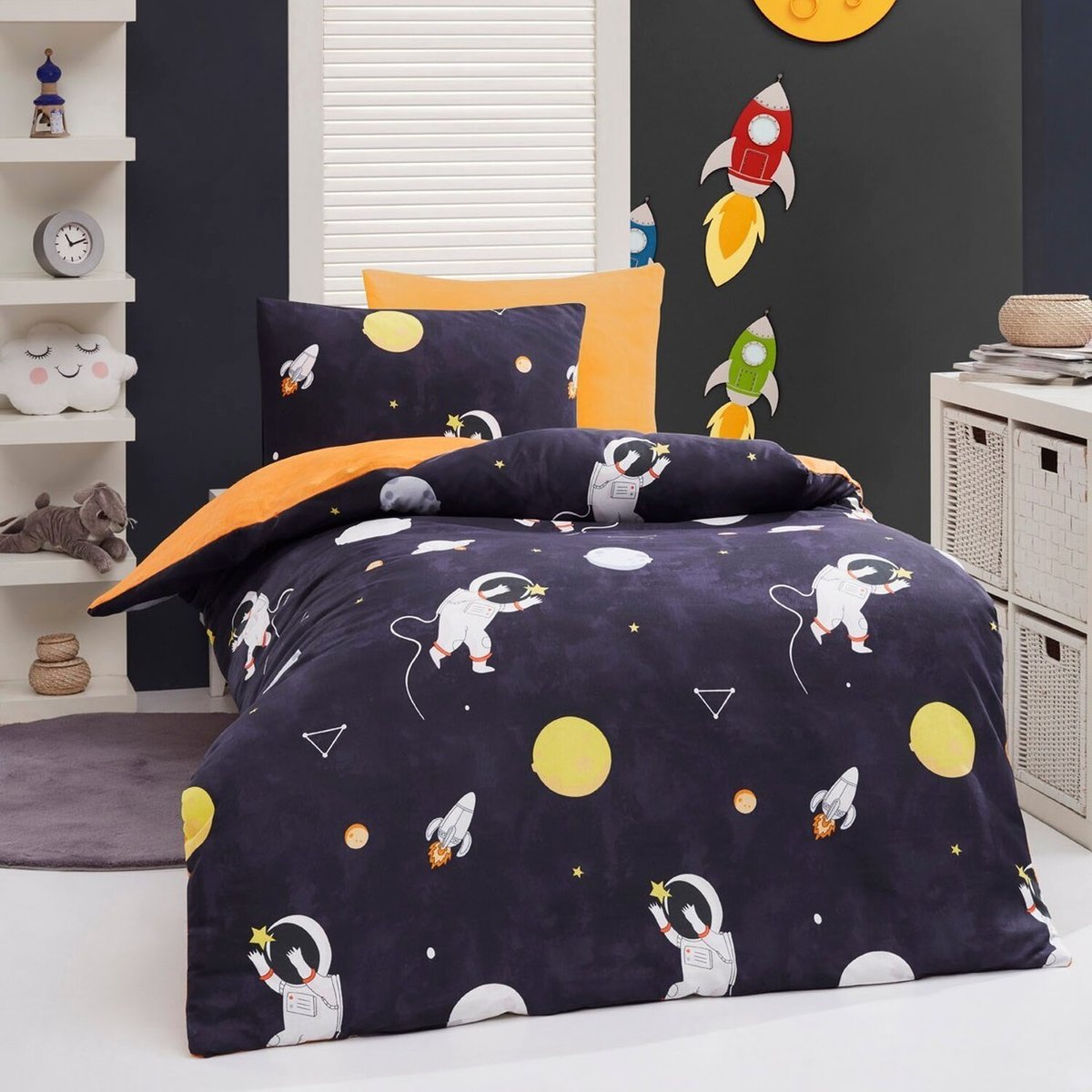 Parure de lit enfant polycoton imprimée astronaute, Funny multicolore, C DESIGN HOME TEXTILE