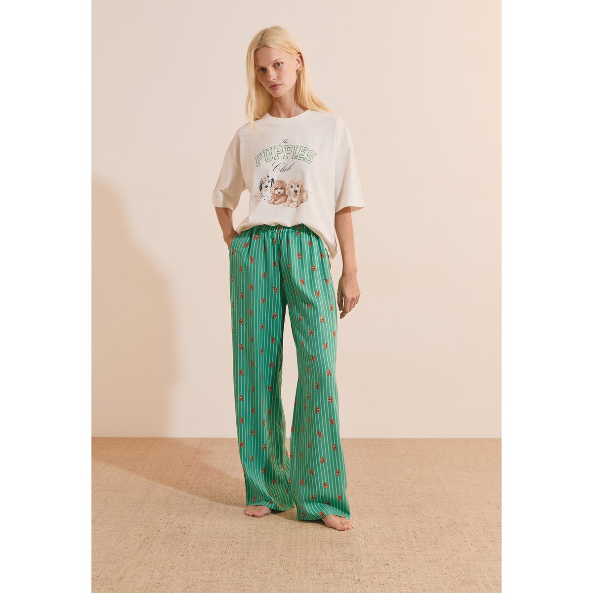 Pantalon de pyjama à motifs chiens ROBY vert, ETAM