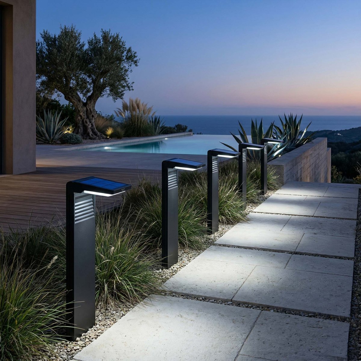 Lot de 4 Potelets solaires à piquer 4x OSTRY noir, LUMISKY