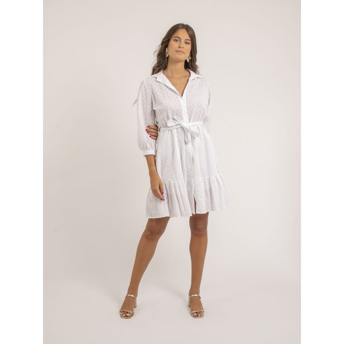 Robe Chemise Courte Broderies Anglaises Ilor blanc, DONA LISA