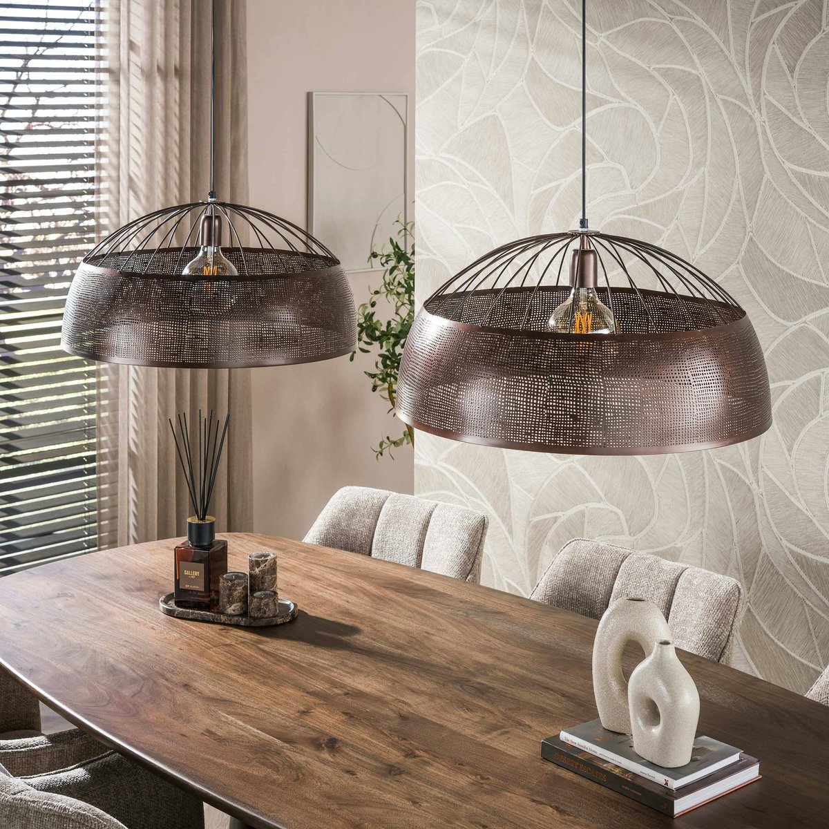 Suspension îlot cuisine vintage métal cuivré 2 lampes RALF cuivre, PIER IMPORT