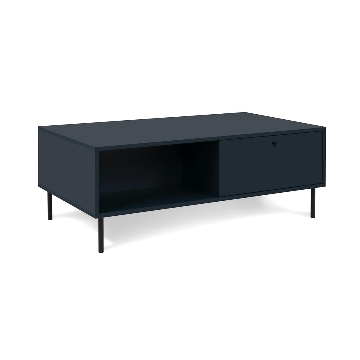 Table basse moderne bleu sombre 2 tiroirs 2 niches RAVEN bleu, PIER IMPORT
