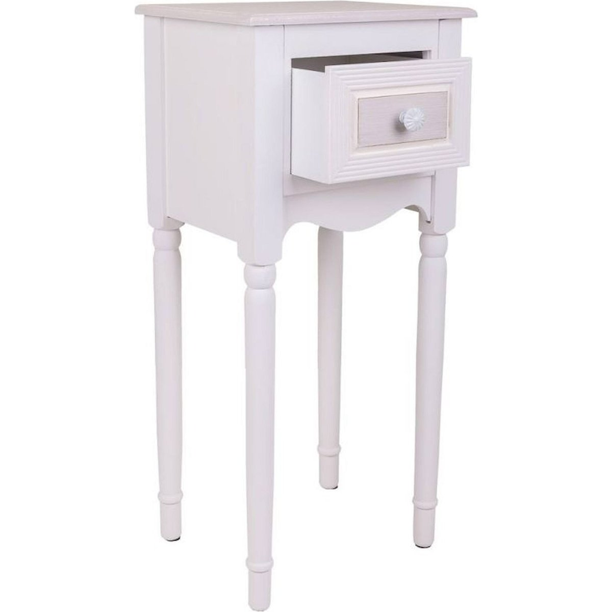 Table de chevet en bois avec tiroir rectangulaire blanc mat élégant, RECOLLECTION