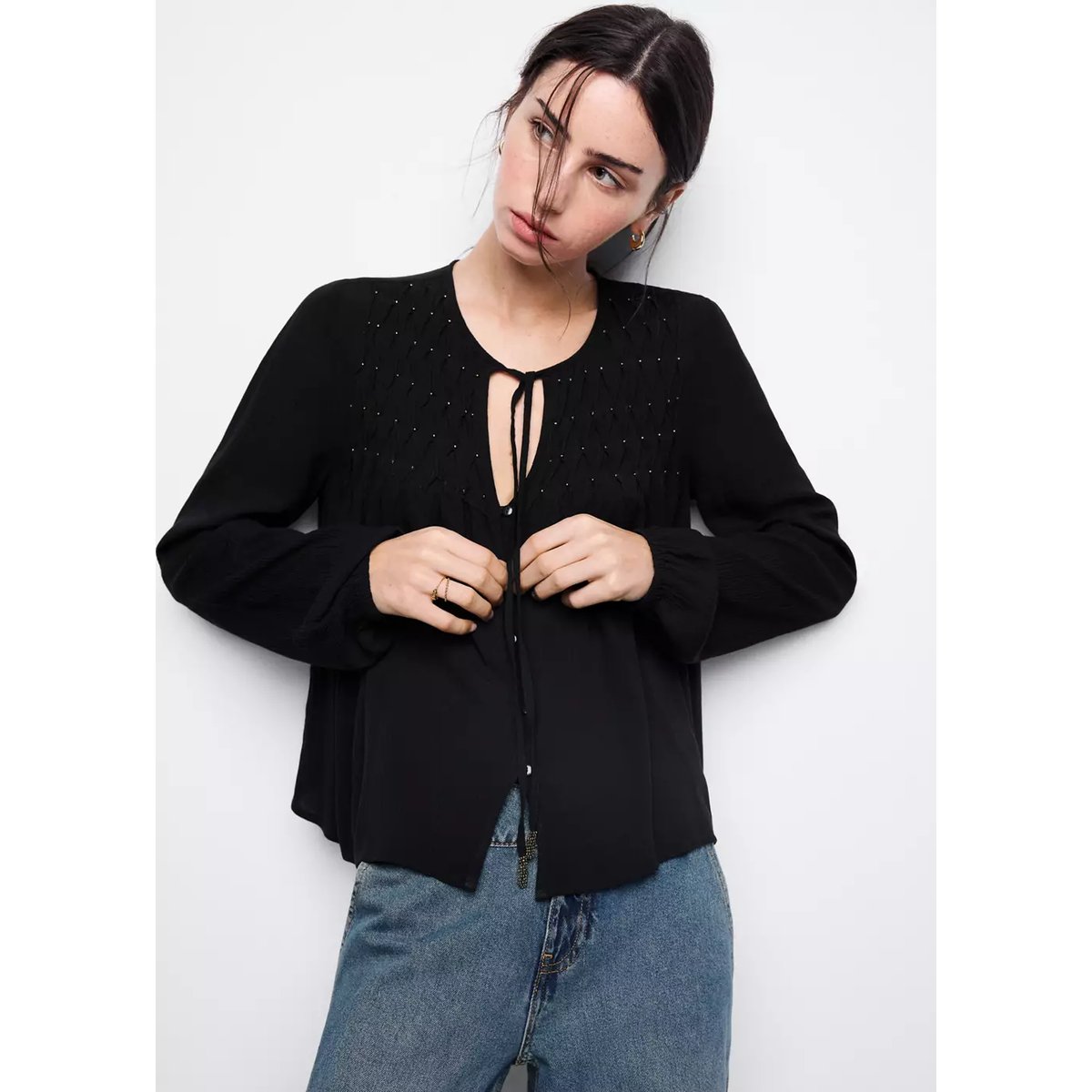 Blouse fluide détails métalliques noir, MANGO TEEN