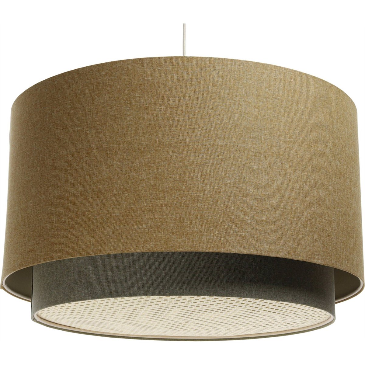 Suspension ronde en tissu et rotin Boho Elegant beige crème avec rotin naturel, BPS KONCEPT