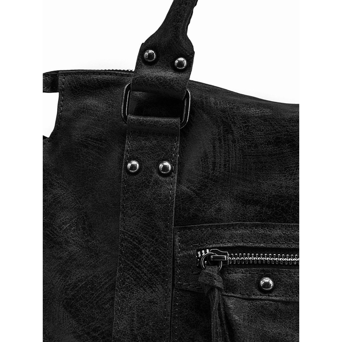 Sac à main en cuir brossé SANDSTORM SILVER noir, OH MY BAG