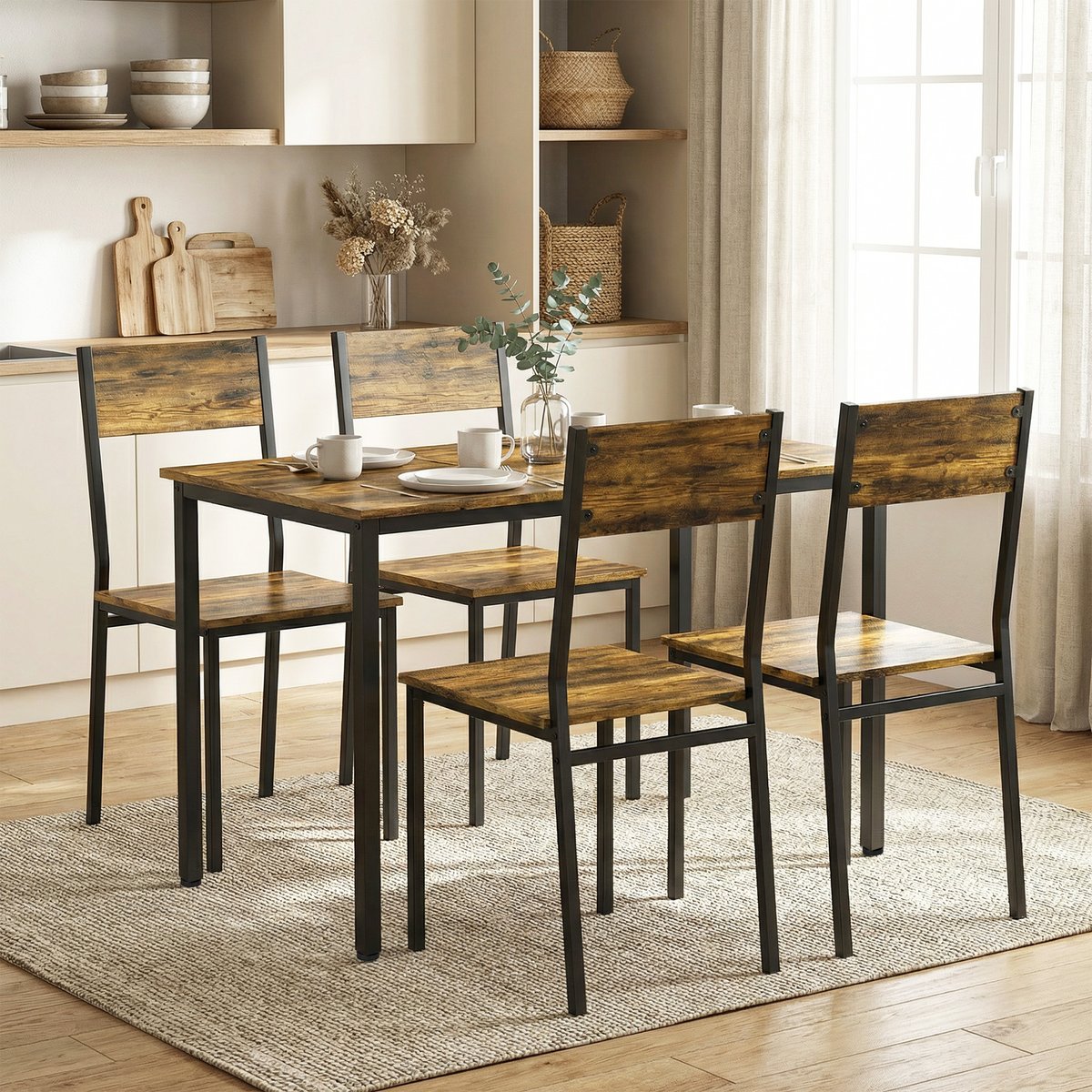 Ensemble de table à manger Panneau de brun rustique, noir, HOMCOM