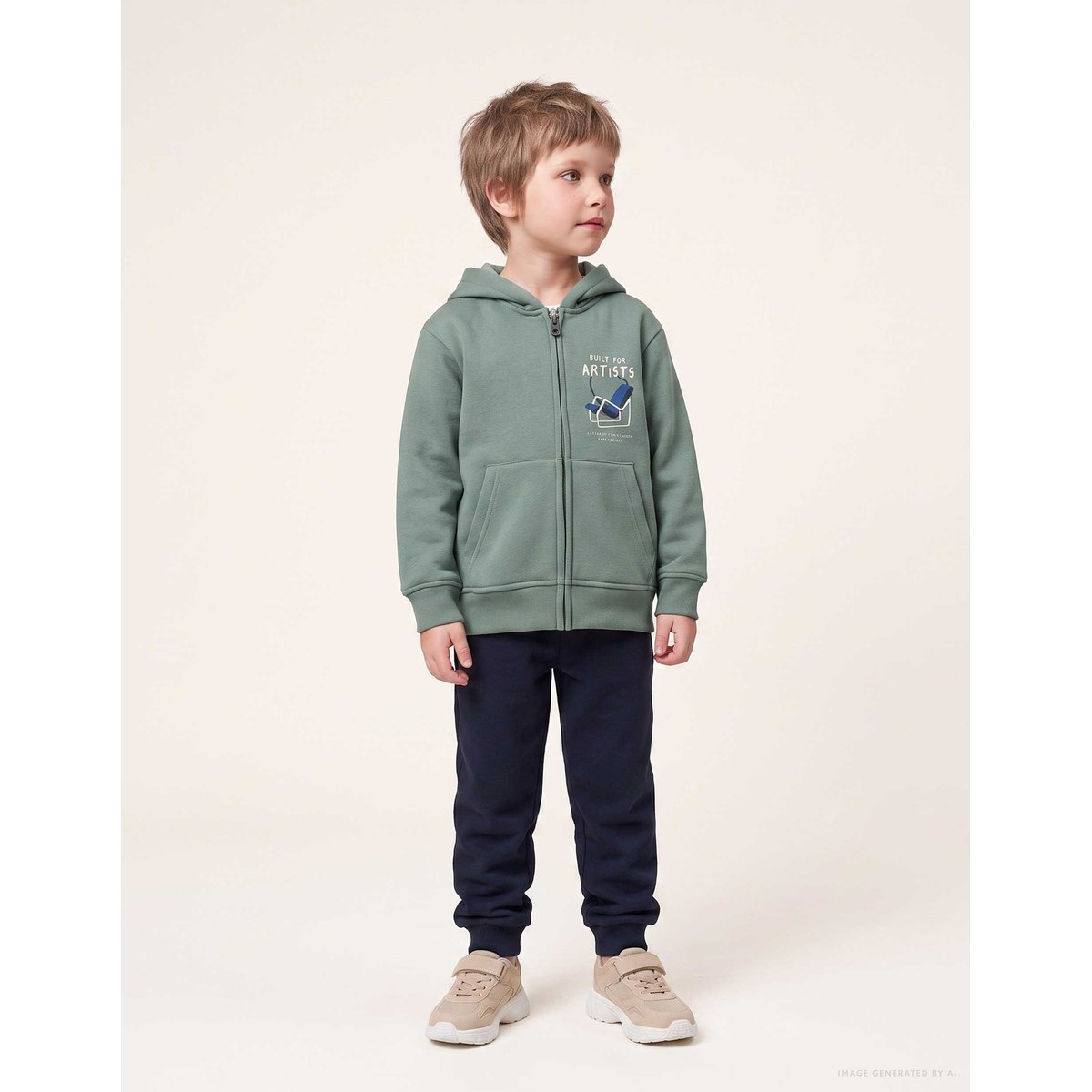 Ensemble de jogging en coton peigné avec imprimé art vert foncé, ZIPPY