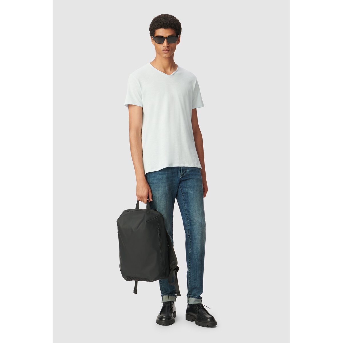 Tee-shirt coton bio col V ESSENTIEL bleu ciel, IKKS