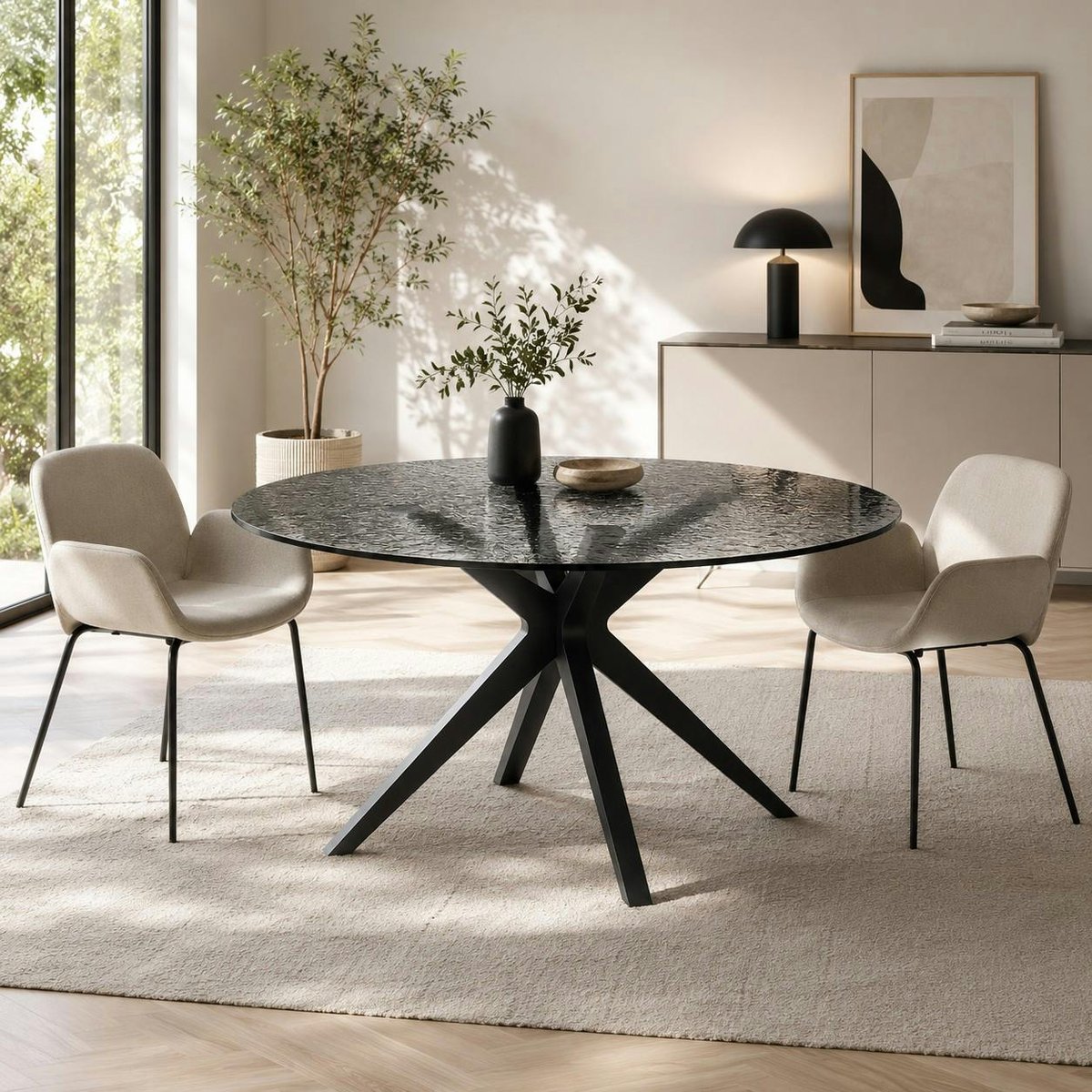 Table à manger ronde en verre ondulé Ø140 cm ALBA gris, PIER IMPORT