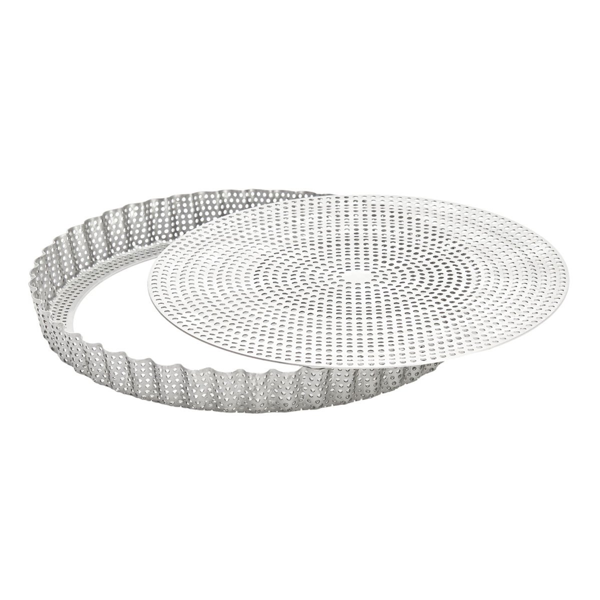Moule à tarte - ø24 cm - cannelé inox perforé fond démontable gris, DE BUYER