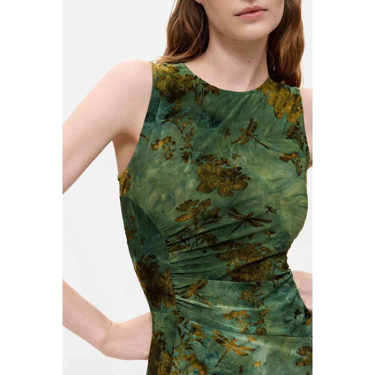Robe midi floquée vert, DESIGUAL