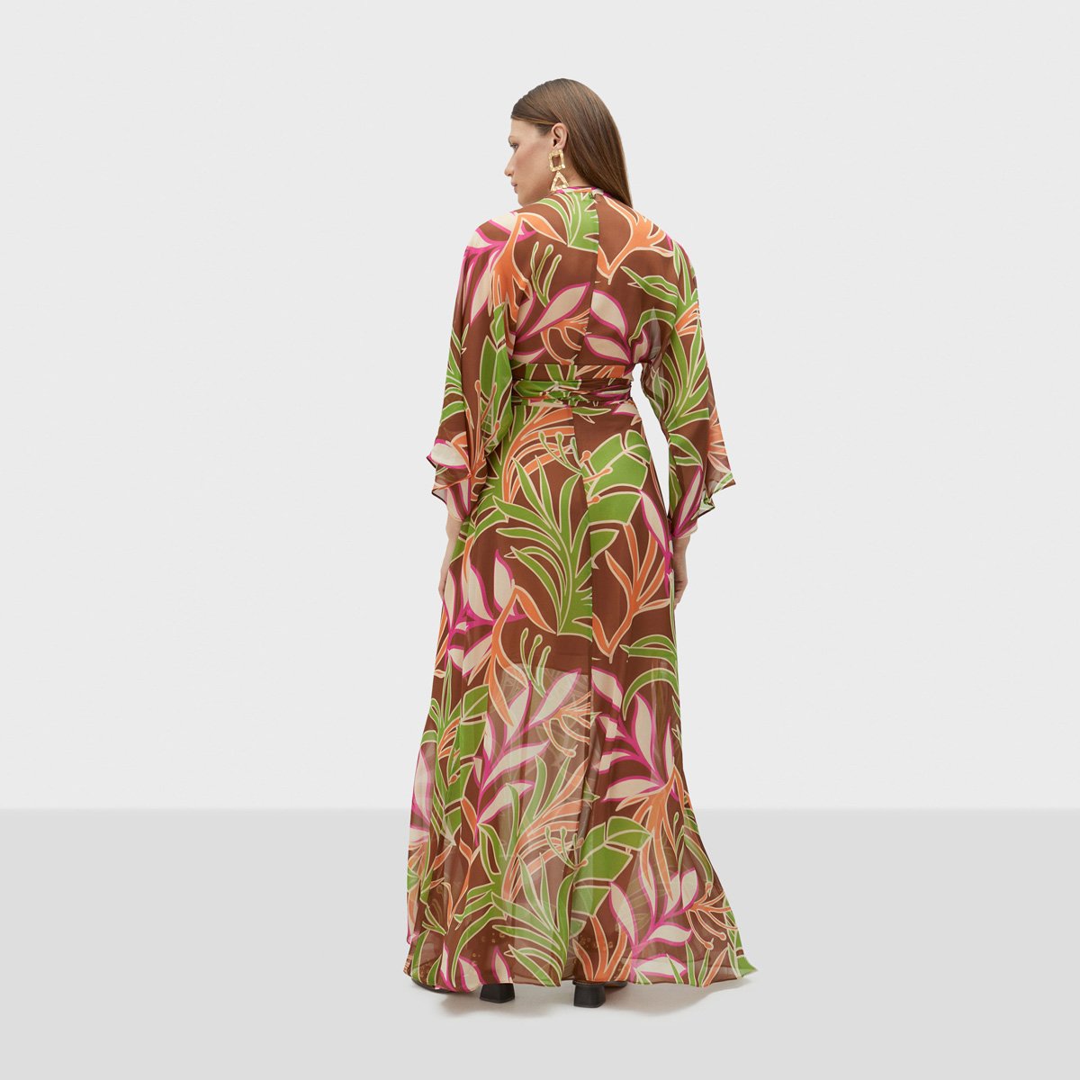 Robe longue fluide à manches longues marron, LOLA CASADEMUNT