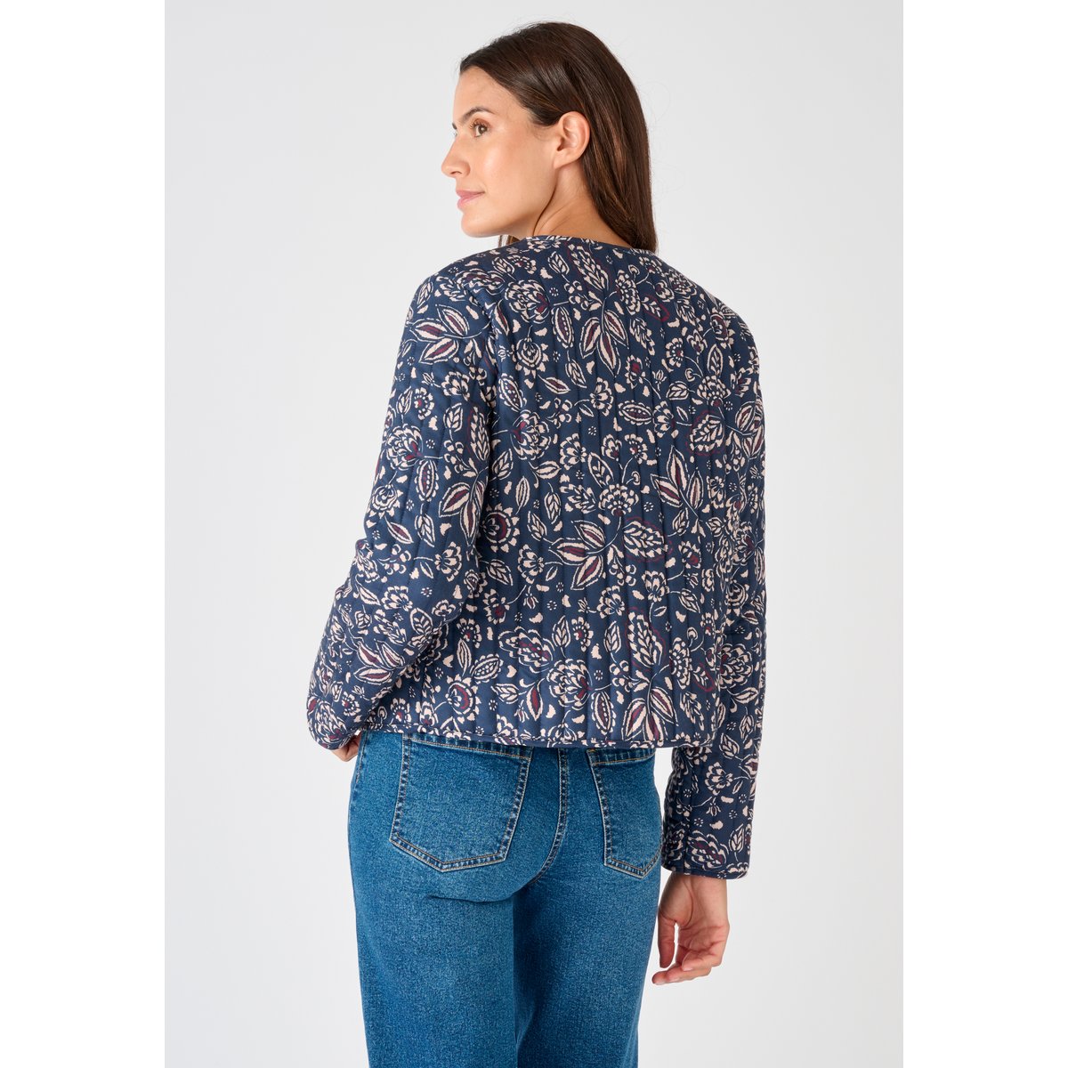 Veste matelassée imprimée bleu marine grandes fleurs, DAMART