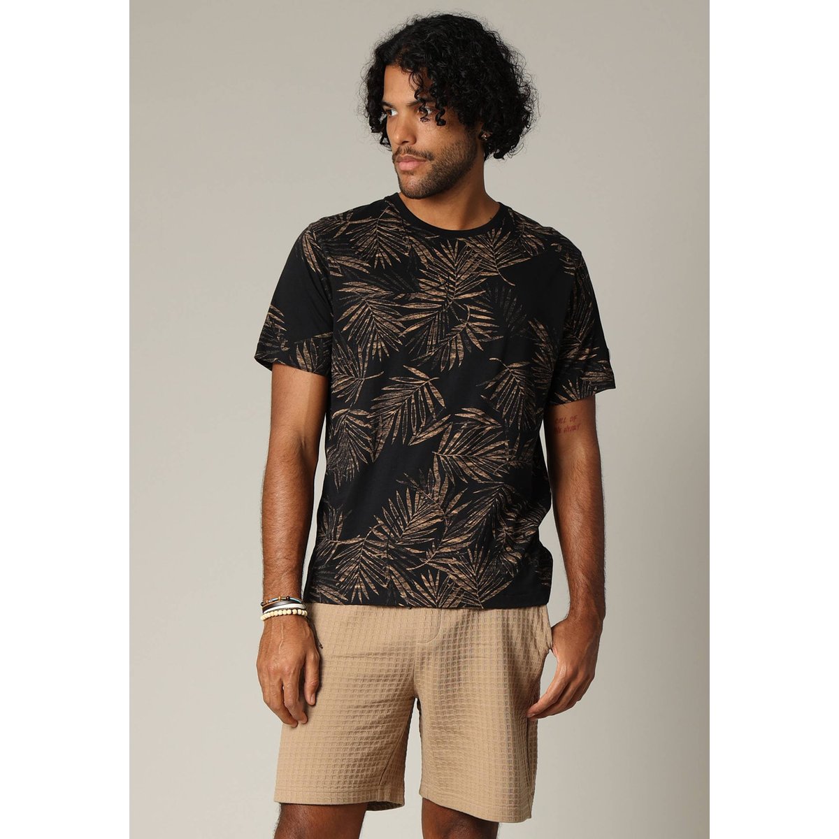 T-shirt tropical en jersey de coton à manches courtes BLOSSOM black, DEELUXE