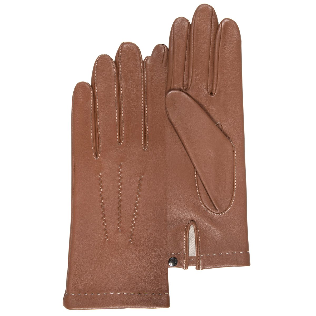 Gants en cuir d'agneau pleine fleur, doublés soie, tendance et modernes brun cognac, ISOTONER