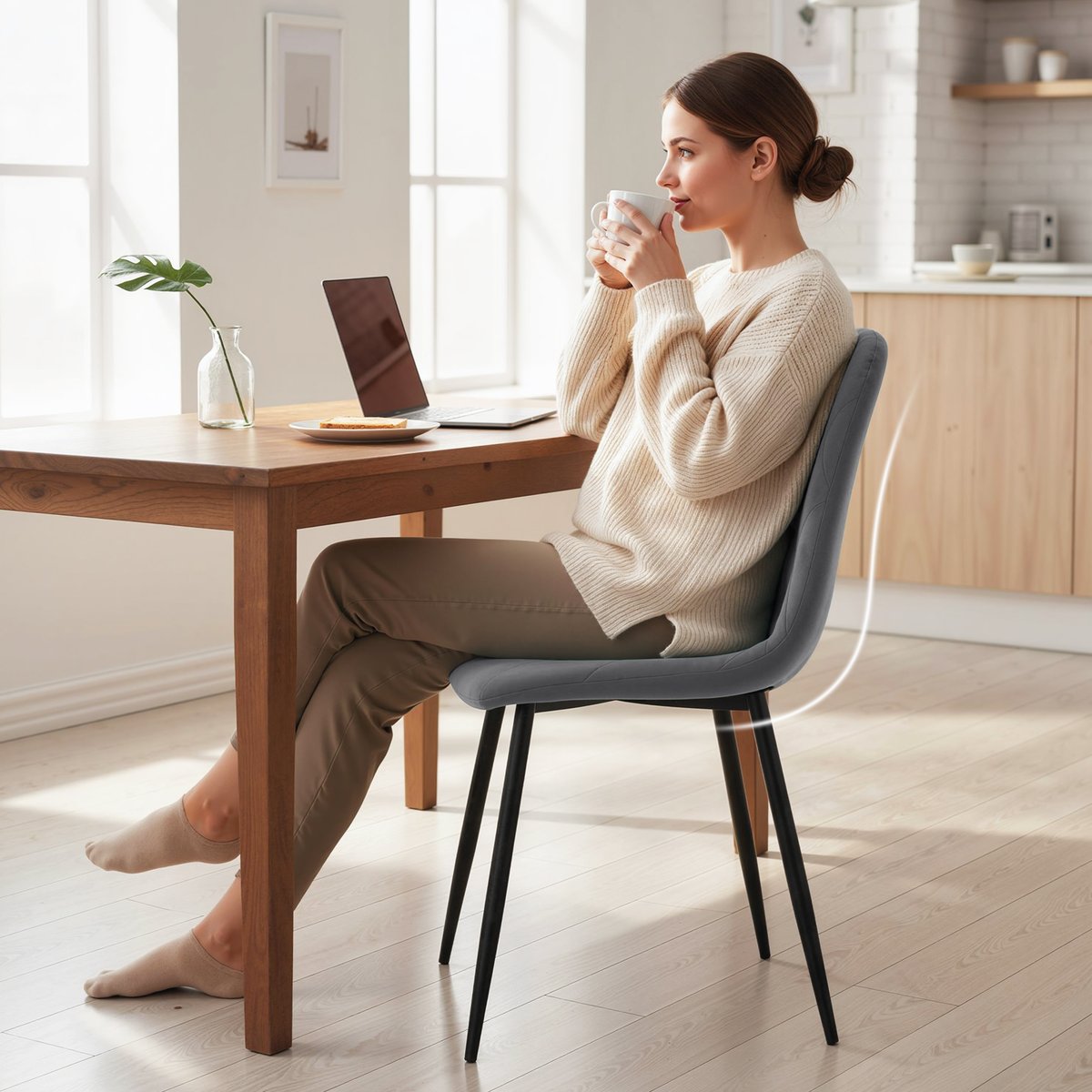 Chaise de salle à manger Polyester Gris gris, HOMCOM