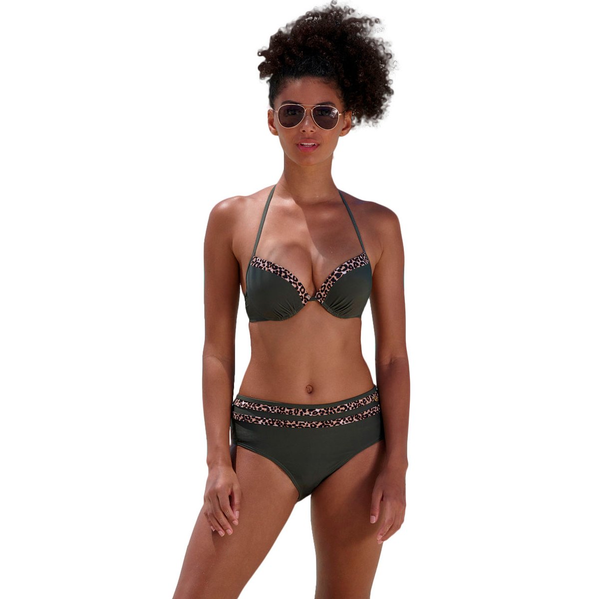 Bas maillot slip de bain taille haute Adelin kaki, LASCANA