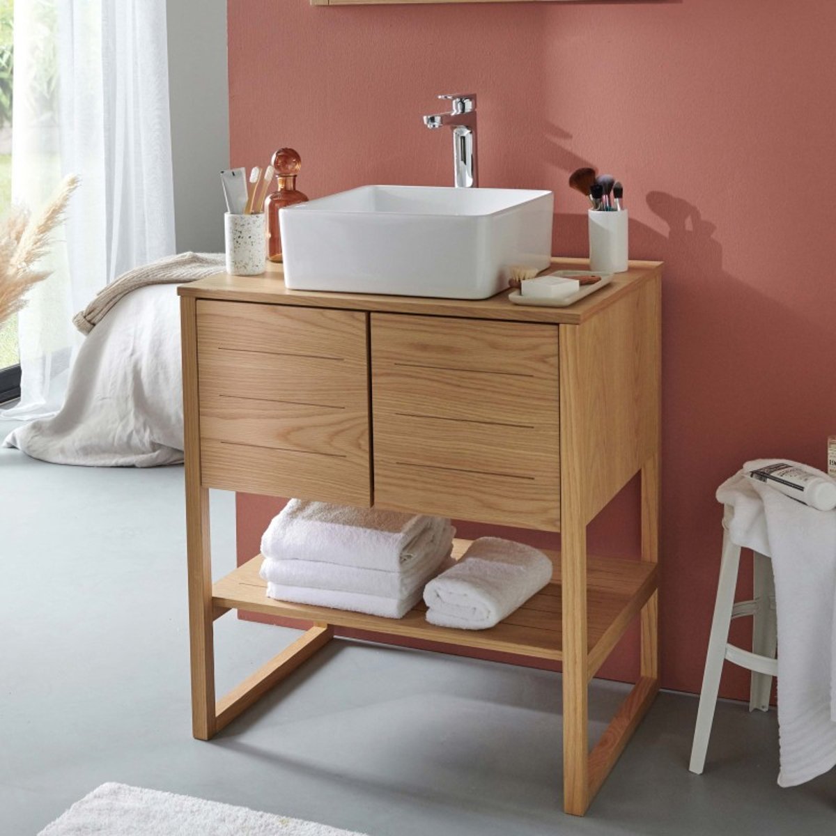 Meuble simple +vasque ATOLL bois clair, MOB IN