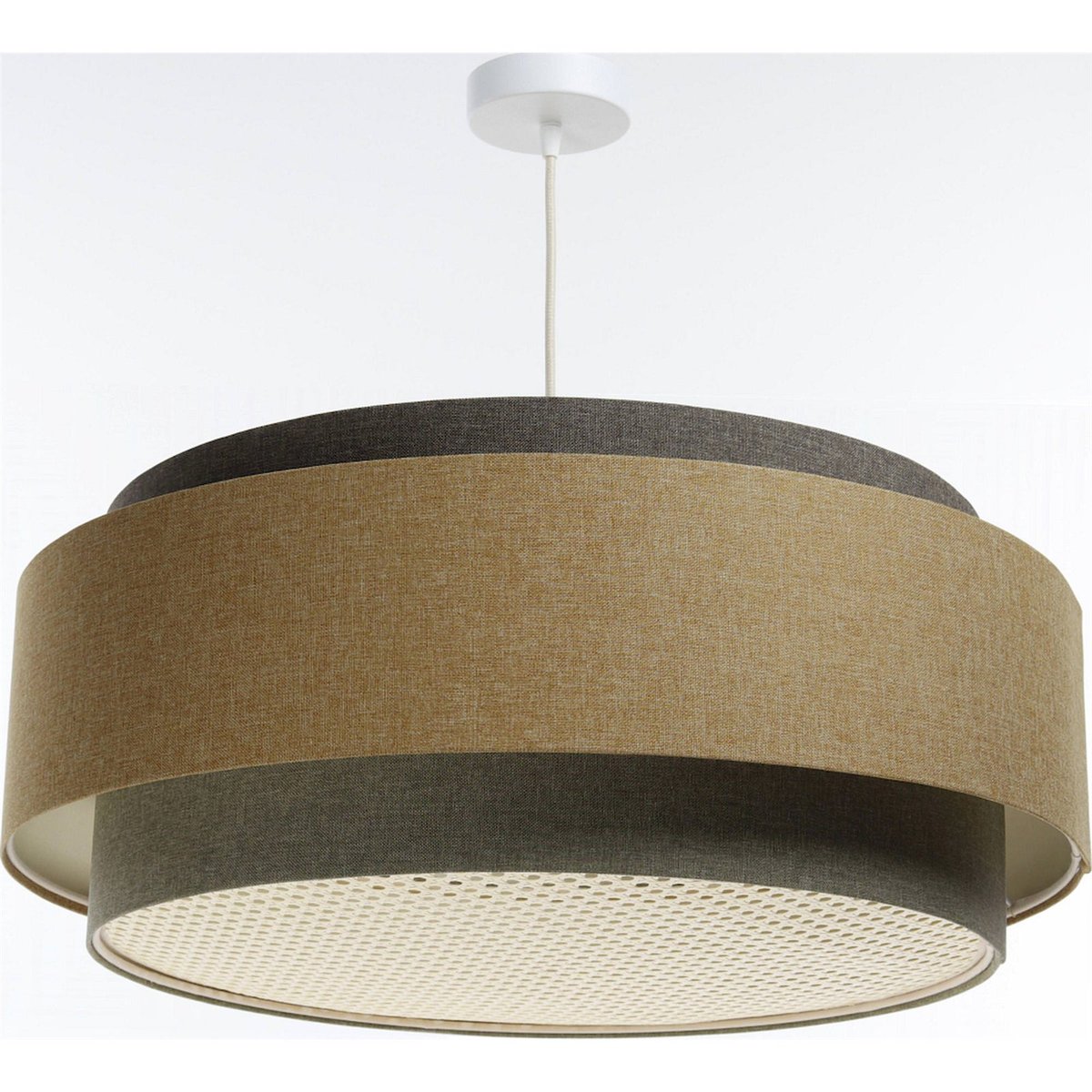 Suspension en tissu et rotin, BOHO ELEGANT beige crème avec touche de rotin naturel, BPS KONCEPT