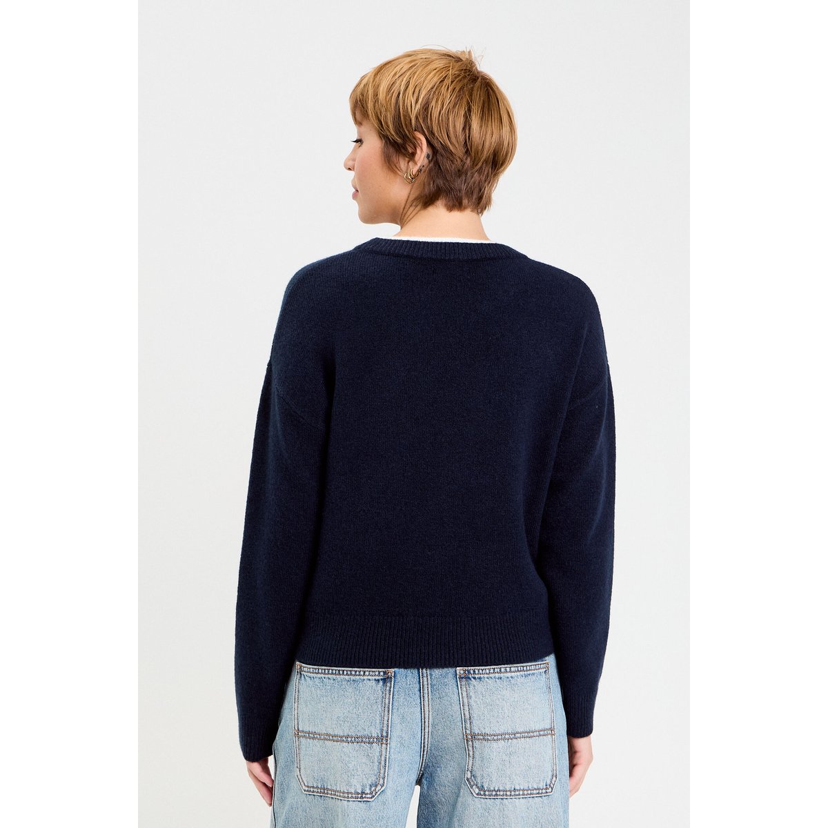 Pull col rond manches longues bleu marine, CACHE CACHE