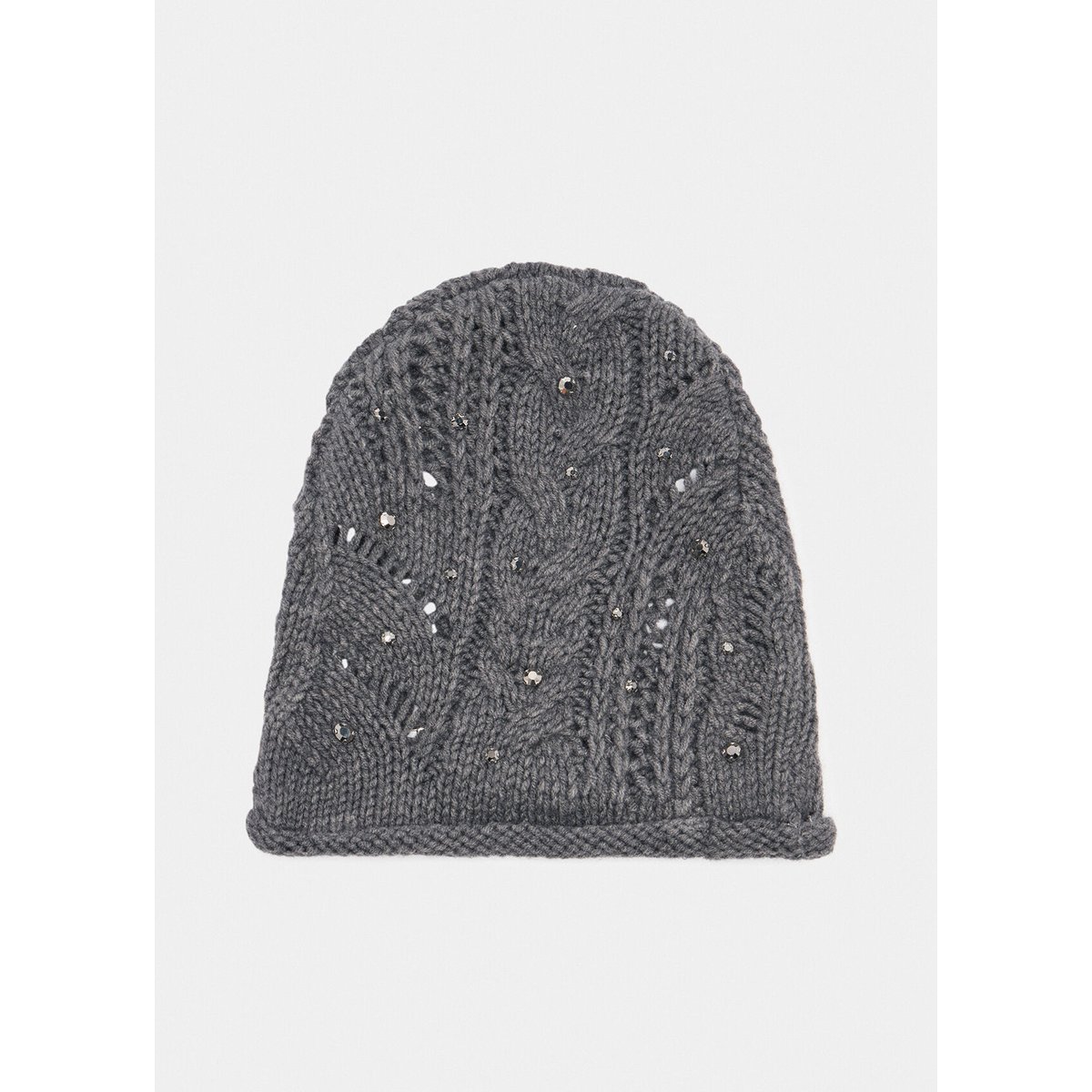 Bonnet en laine mélangée avec strass gris, LIU JO