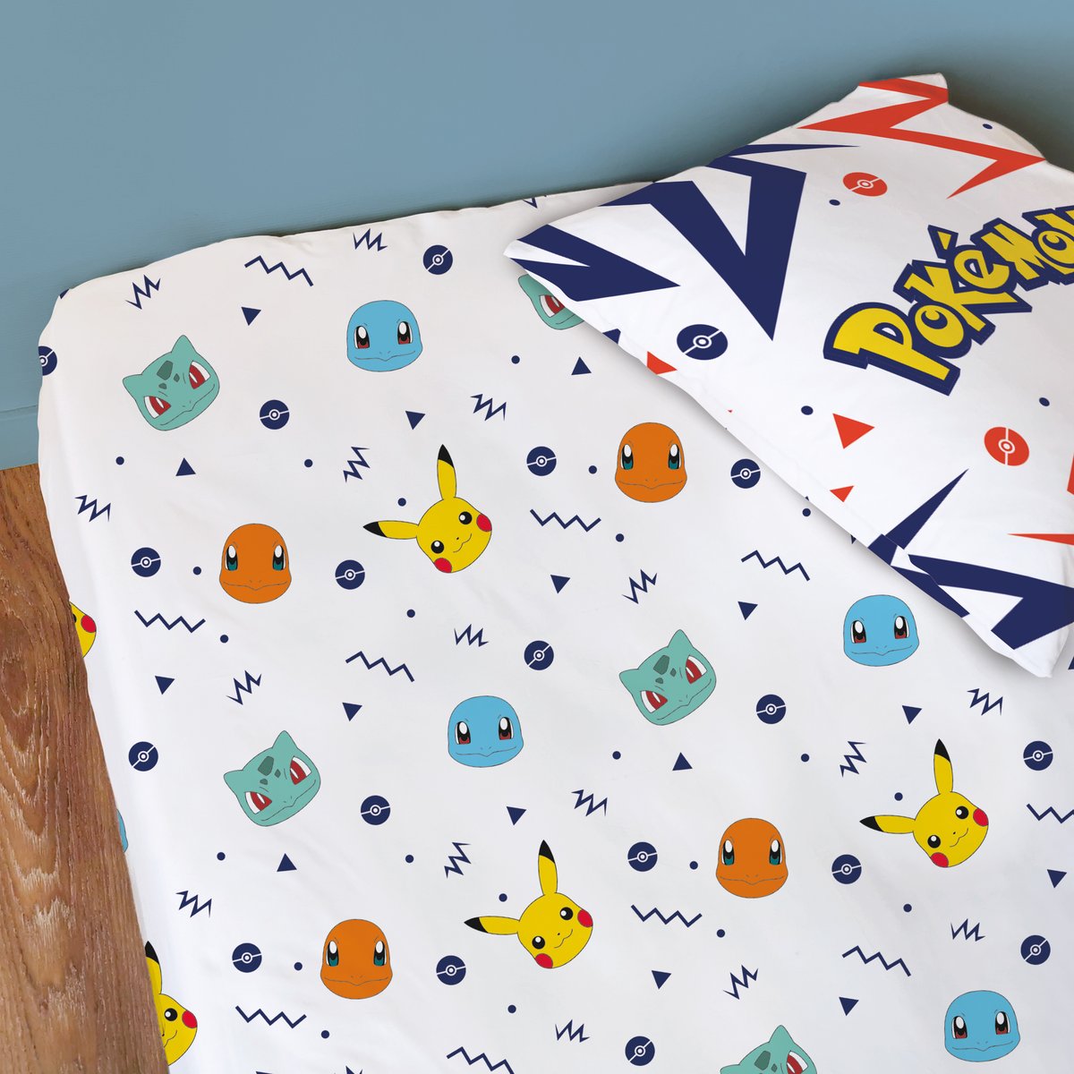 Drap-housse imprimé 100% coton, ZIGGY blanc, POKEMON