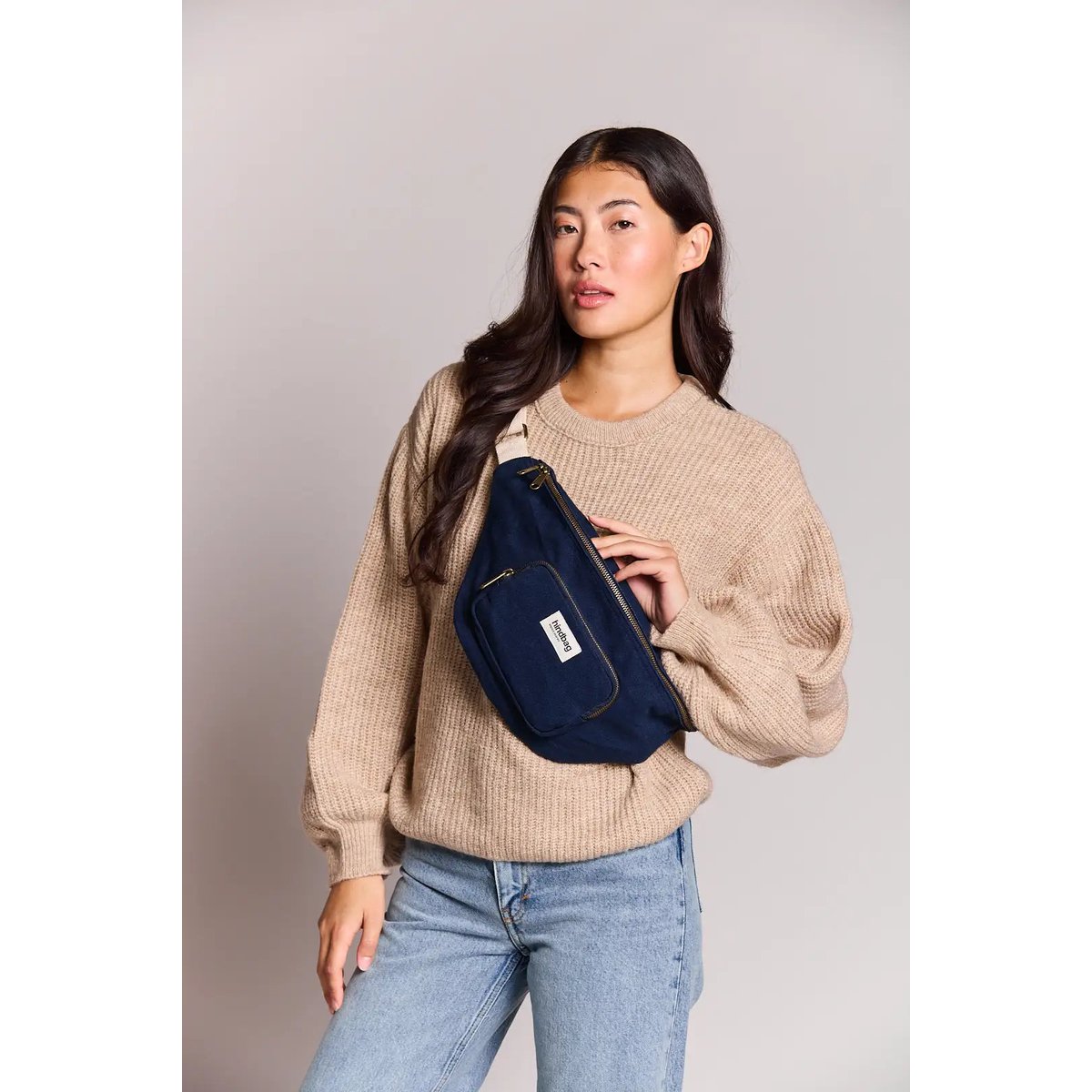 Sac banane XL en denim, SOFIA bleu navy, HINDBAG
