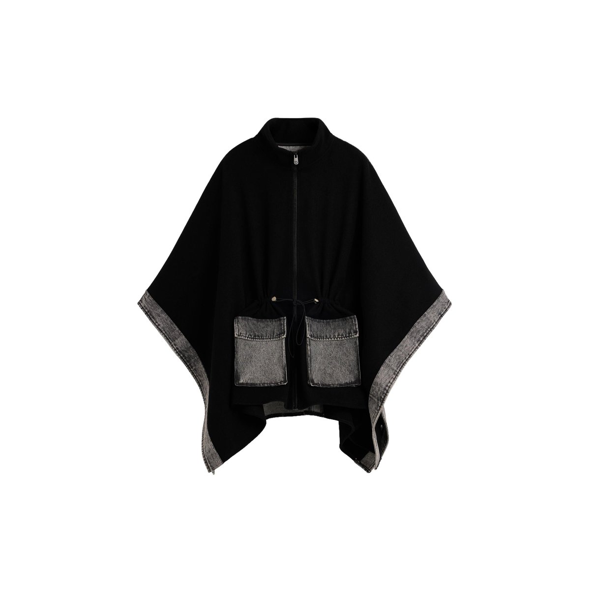 Poncho en denim contrasté noir, DESIGUAL
