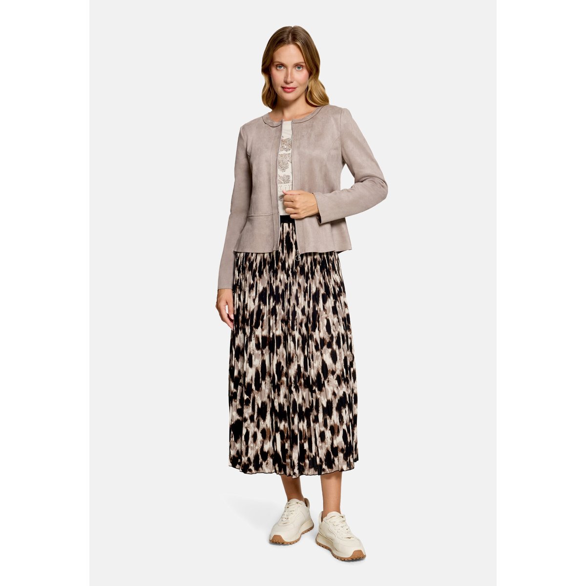 Jupe plissée à élastique beige/noir, BETTY BARCLAY