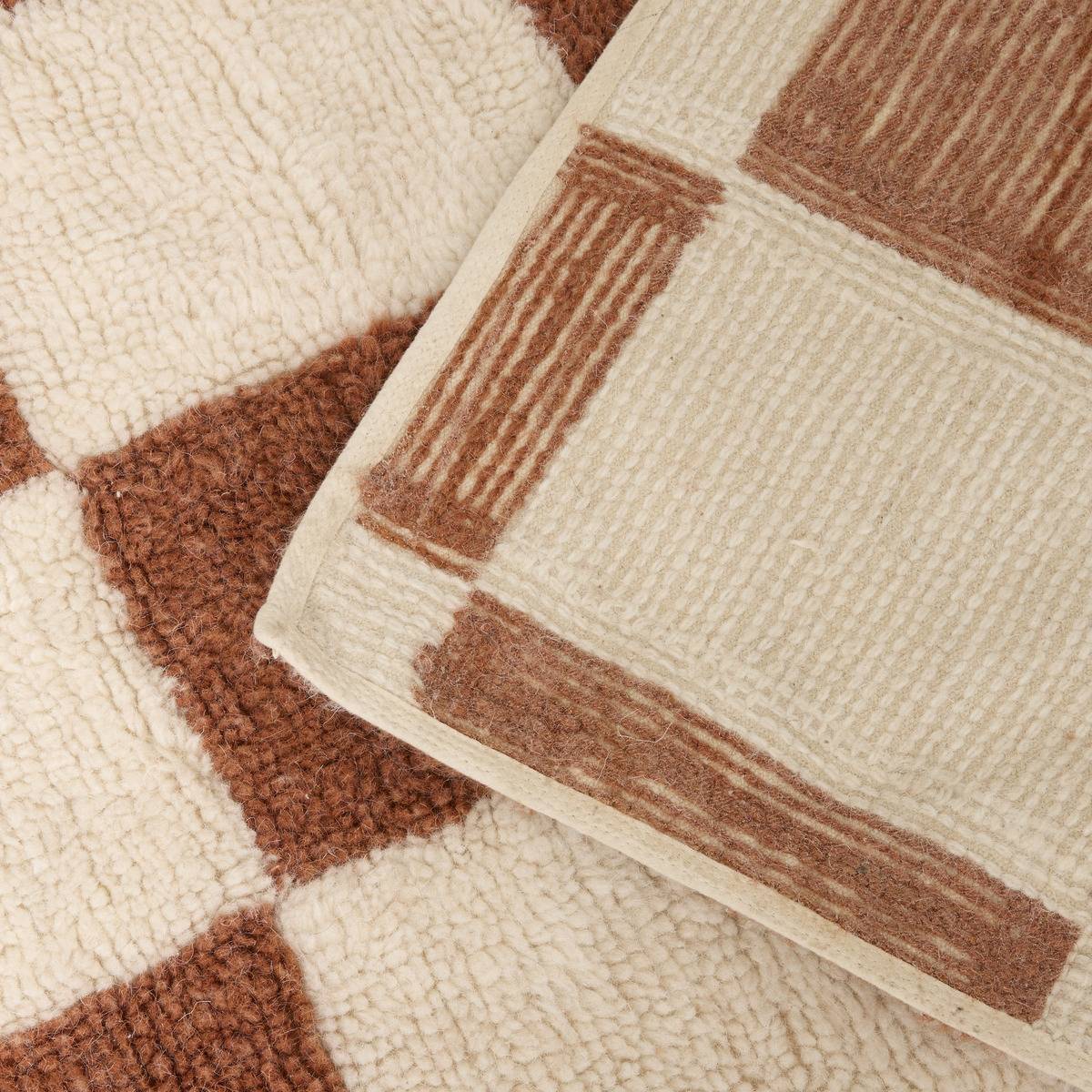 Tapis rectangulaire en laine et coton à motif damier HOMY marron, ATMOSPHERA