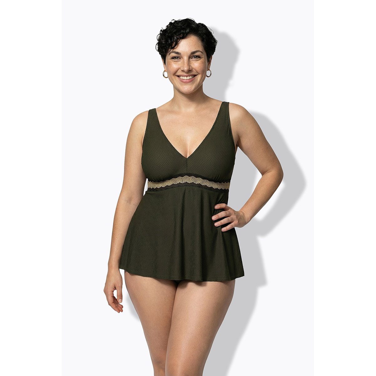 Tankini avec bande fantaisie kaki foncé, ULLA POPKEN