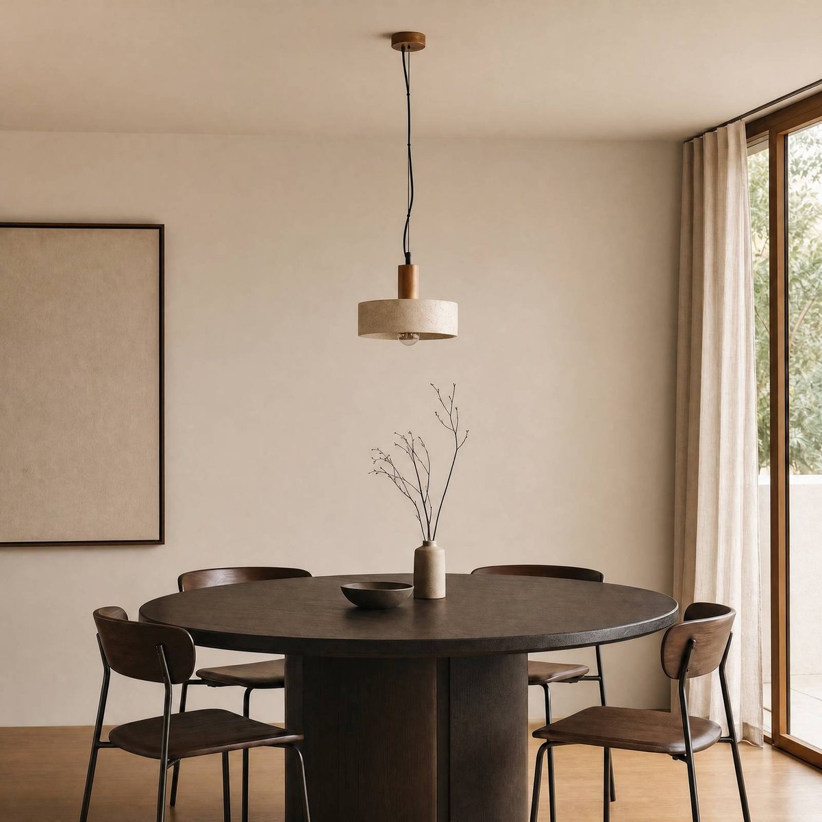 Suspension moderne, Carlotta beige, bois foncé, LUCANDE