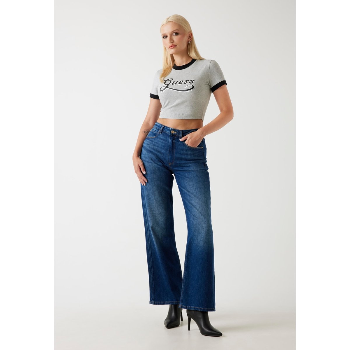 T-Shirt Logo Crop Boxy gris, GUESS