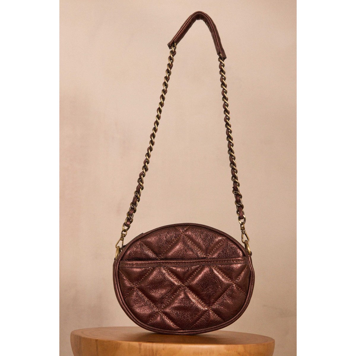 Sac en cuir matelassé VIVIEN MINI BIS marron, Maison 123