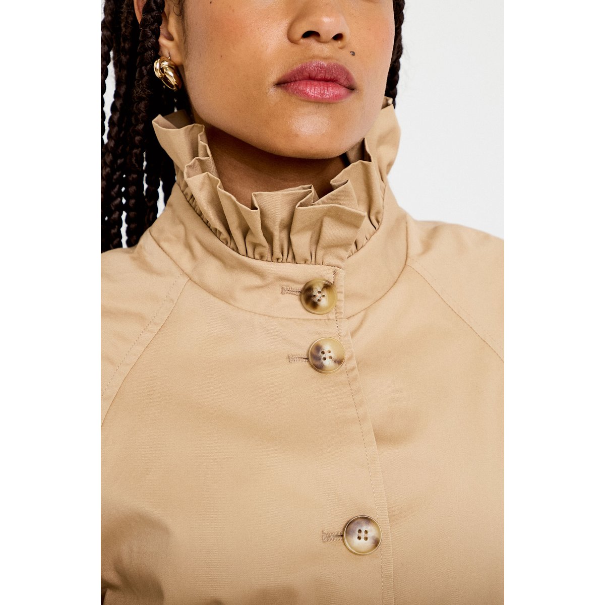 Veste droite col montant manches longues beige, CACHE CACHE