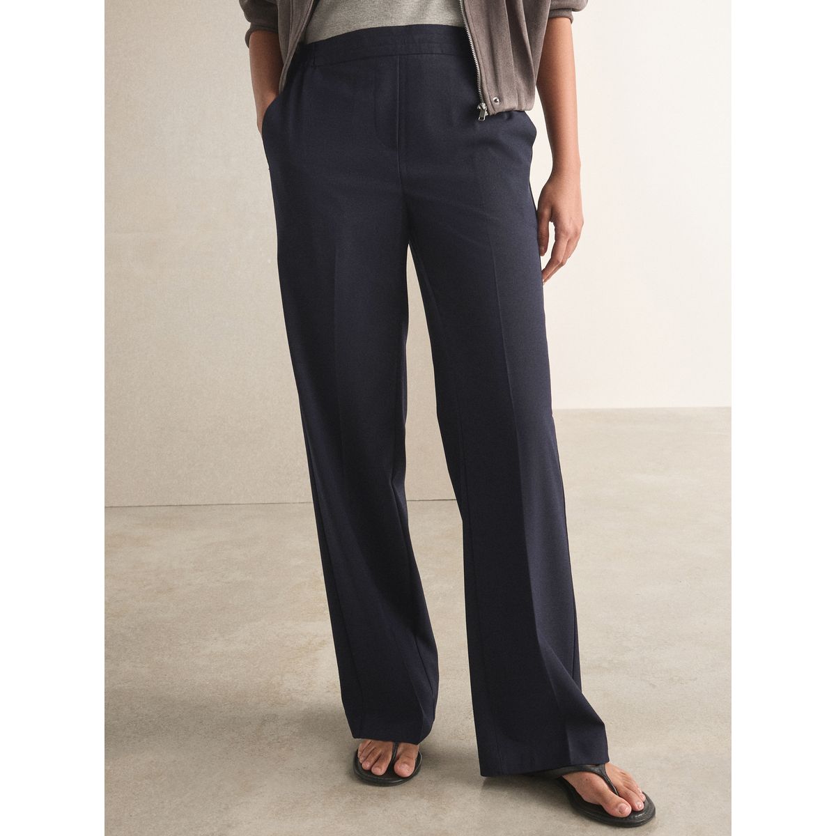 Pantalon large ajusté bleu marine, NEXT